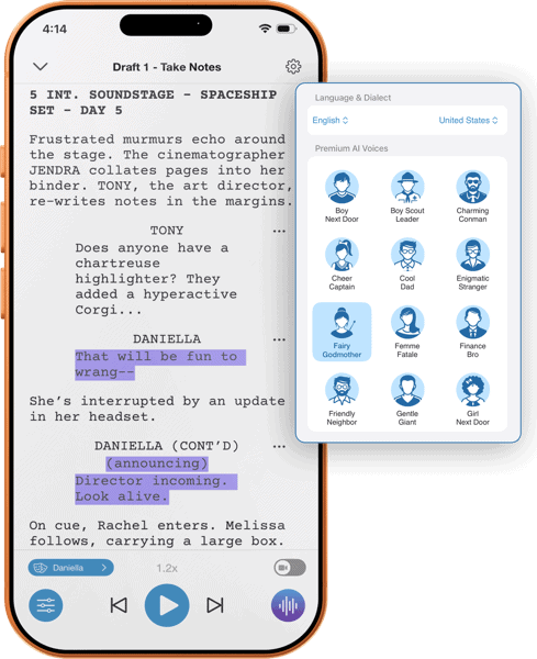 Playback in Scriptation-Highlight Voices AI Voice Script Reader